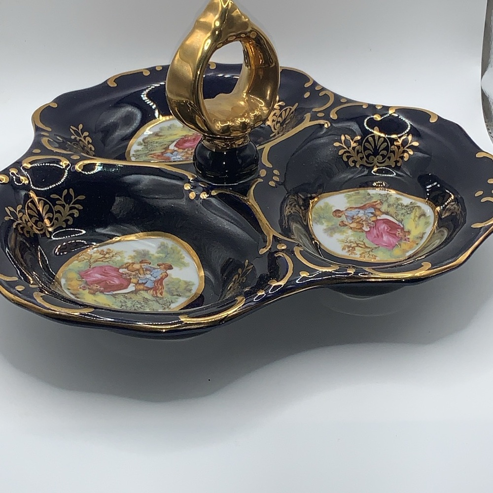 Rare Vintage Conalt Navy/ Gold 3 section Dish